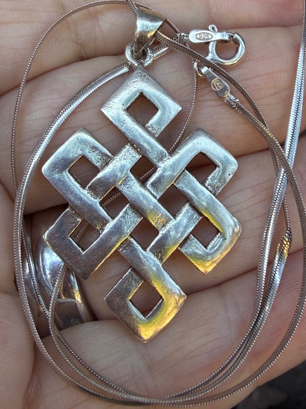 VINTAGE LARGE GEOMETRIC FORM PENDANT FLAT SNAKE CHAIN NECKLACE 925 STERLING SLVR